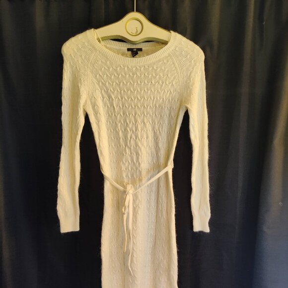 H&M White Knit Sweater Dress with Belt - Size Small - Picture 2 of 4